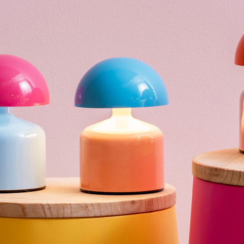 Lampe de table champignon LED en métal orange et bleu - Impetu