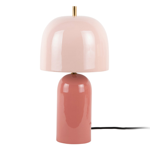 Lampe à poser champignon en métal émaillé rose brun avec rose pâle - Rico