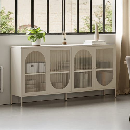 Buffet 4 portes en métal beige 160 cm - Ysia