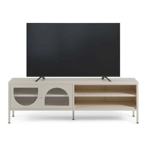 Meuble TV 2 portes 2 niches en métal beige 160 cm - Ysia