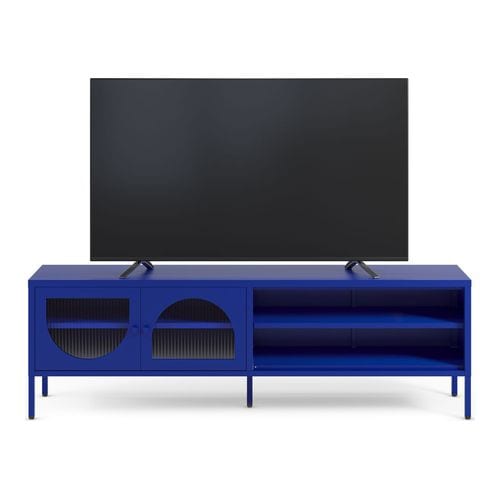 Meuble TV 2 portes 2 niches en métal bleu électrique 160 cm - Ysia