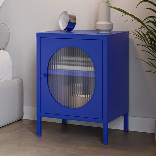 Table de chevet 1 porte en métal bleu électrique 40 cm - Ysia