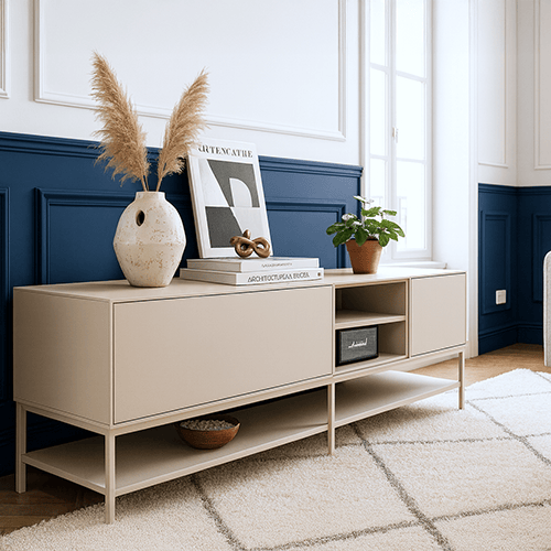 Meuble TV 2 portes 2 niches beige 180 cm - Zara