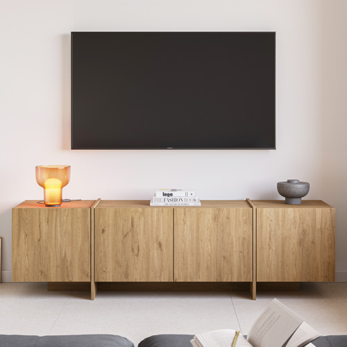 Meuble TV 4 portes décor chêne 180 cm - Owen