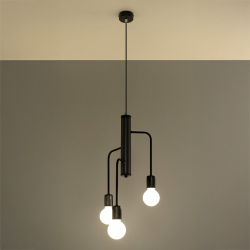Suspension en métal noir 3 ampoules - 75cm - Duomo