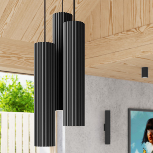 Suspension circulaire en aluminium cannelé 3 ampoules noir - Karbon