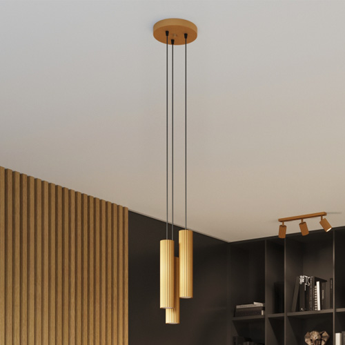 Suspension circulaire en aluminium cannelé 3 ampoules or - Karbon