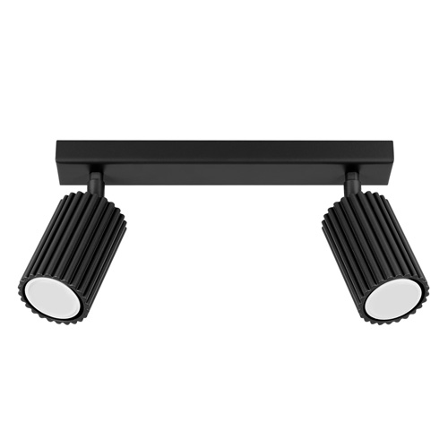 Plafonnier linéaire en aluminium cannelé 2 ampoules noir - Karbon