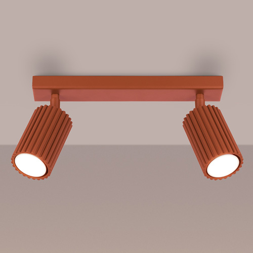 Plafonnier linéaire en aluminium cannelé 2 ampoules terracotta - Karbon