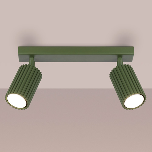 Plafonnier linéaire en aluminium cannelé 2 ampoules vert olive - Karbon