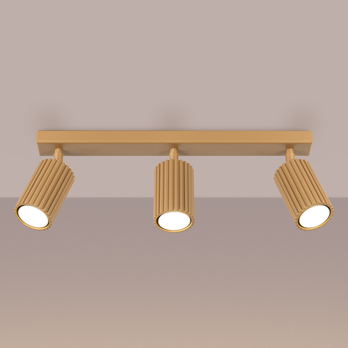 Plafonnier linéaire en aluminium cannelé 3 ampoules or - Karbon