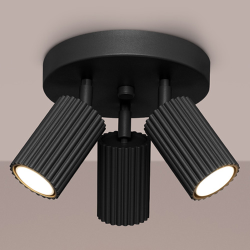 Plafonnier circulaire en aluminium cannelé 3 ampoules noir - Karbon