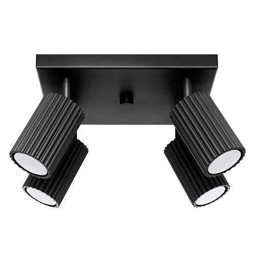 Plafonnier carré en aluminium cannelé 4 ampoules noir - Karbon