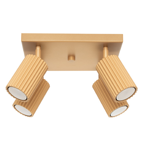 Plafonnier carré en aluminium cannelé 4 ampoules or - Karbon