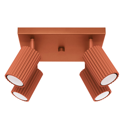 Plafonnier carré en aluminium cannelé 4 ampoules terracotta - Karbon