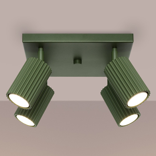 Plafonnier carré en aluminium cannelé 4 ampoules vert olive - Karbon