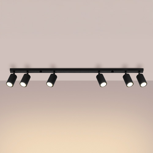 Plafonnier linéaire en aluminium cannelé 6 ampoules noir - Karbon