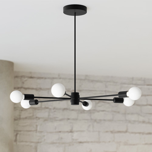 Suspension circulaire en métal noir 6 ampoules - Lango