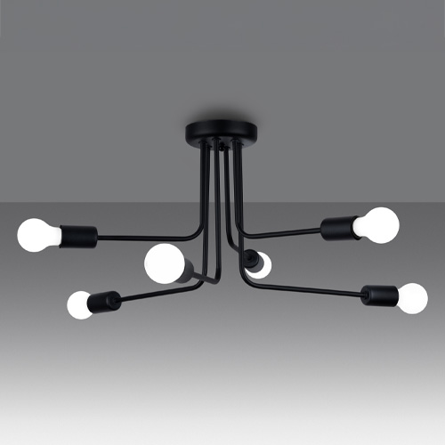 Suspension géométrique en métal noir 6 ampoules - Norah