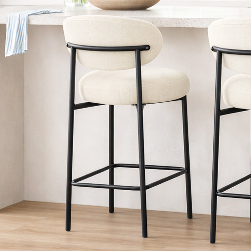 Lot de 2 tabourets de bar en tissu chenille beige - Orla