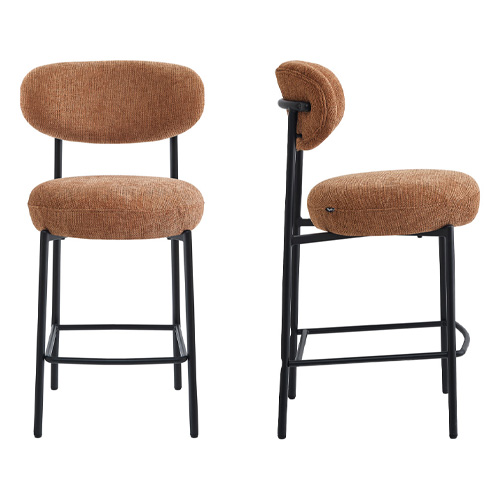 Lot de 2 tabourets de bar en tissu chenille terracotta - Orla