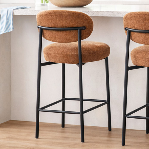 Lot de 2 tabourets de bar en tissu chenille terracotta - Orla