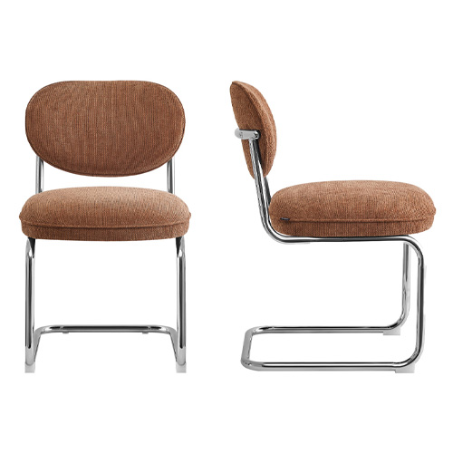 Lot de 2 chaises de salle à manger en tissu chenille terracotta, piètement chromé - Lou