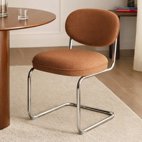 Lot de 2 chaises de salle à manger en tissu chenille terracotta, piètement chromé - Lou