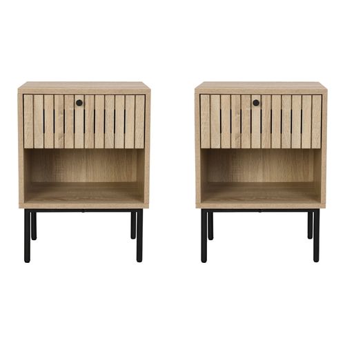 Lot de 2 tables de chevet 1 tiroir couleur chêne 40 cm - Solna