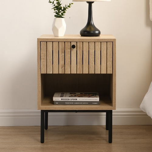 Lot de 2 tables de chevet 1 tiroir couleur chêne 40 cm - Solna