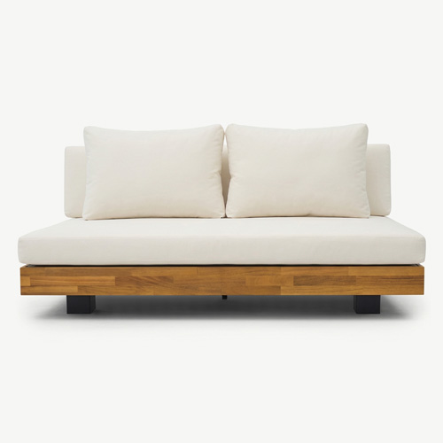 Canapé de jardin 2 places en bois FSC - coussins beiges - Capri