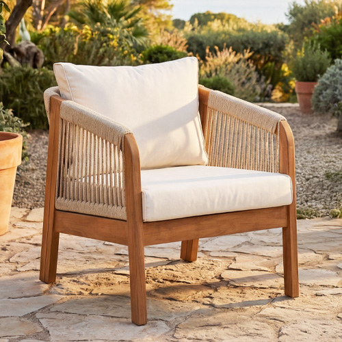 Lot de 2 fauteuils de jardin en bois FSC - coussins beiges - Symi