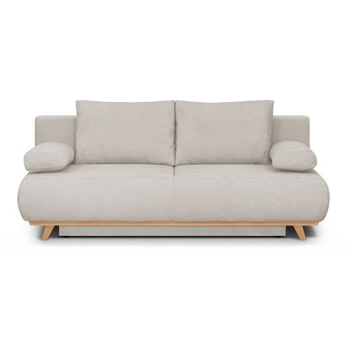 Canapé convertible 3 places avec coffre de rangement en tissu chenille taupe - Laria