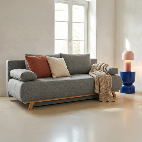 Canapé convertible 3 places avec coffre de rangement en tissu chenille gris - Laria