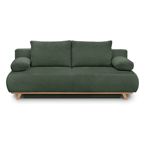 Canapé convertible 3 places avec coffre de rangement en tissu bouclé vert foncé - Laria
