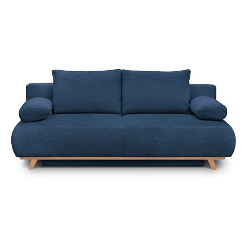 Canapé convertible 3 places avec coffre de rangement en tissu bouclé bleu foncé - Laria