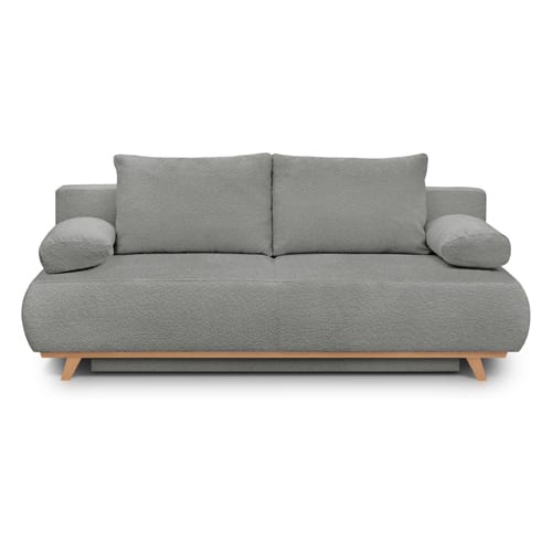 Canapé convertible 3 places avec coffre de rangement en tissu bouclé gris clair - Laria