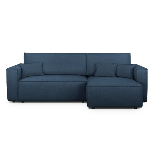 Canapé d'angle convertible réversible 4 places avec coffre de rangement en tissu chenille bleu foncé - Livia