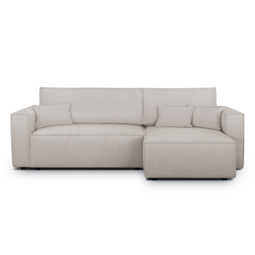 Canapé d'angle convertible réversible 4 places avec coffre de rangement en tissu chenille taupe - Livia