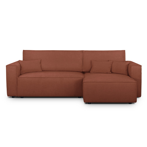 Canapé d'angle convertible réversible 4 places avec coffre de rangement en tissu chenille rouille foncé - Livia