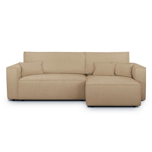 Canapé d'angle convertible réversible 4 places avec coffre de rangement en tissu chenille moka - Livia