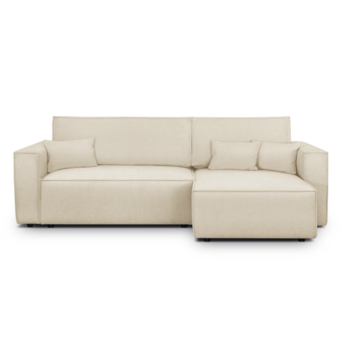 Canapé d'angle convertible réversible 4 places avec coffre de rangement en tissu chenille beige foncé - Livia