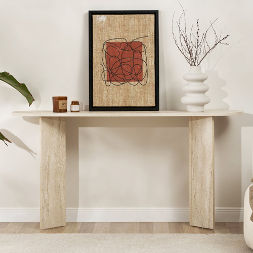 Console ovale effet travertin 150 cm - Malva