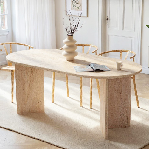 Table à manger ovale effet travertin 8 pers. 180 cm - Suna