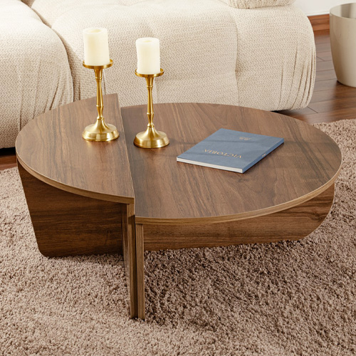 Table basse modulable ronde effet Noyer Ø90 cm - Selma