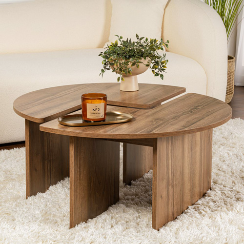 Table basse ronde modulable effet Noyer Ø90 cm- Alora