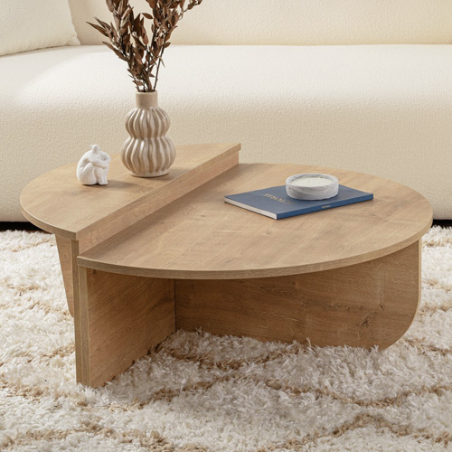 Table basse modulable ronde effet Chêne Ø90 cm - Selma