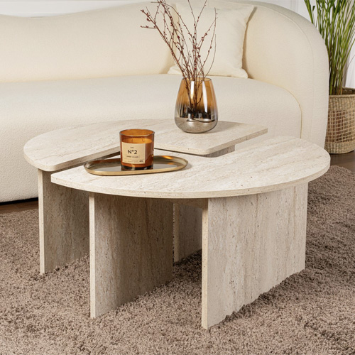 Table basse ronde modulable effet travertin Ø90 cm- Alora