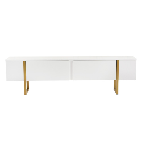 Meuble TV 2 portes blanc avec piètement doré 180 cm - Tessa
