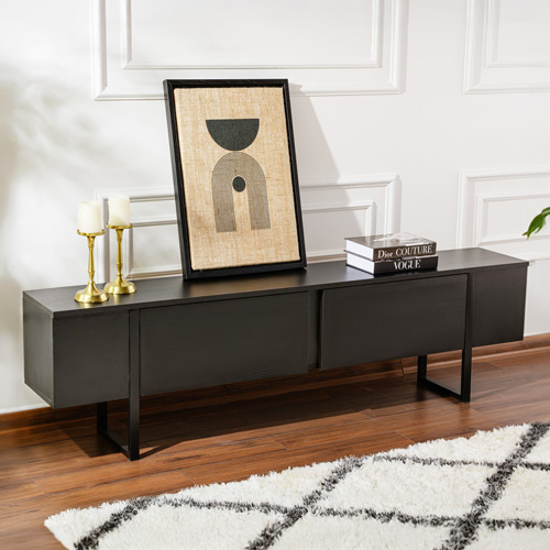 Meuble TV 2 portes noir 180 cm - Tessa